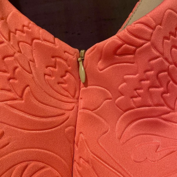 ABS Coral Pink Textured Fit and Flare Dress - Picture 6 of 10